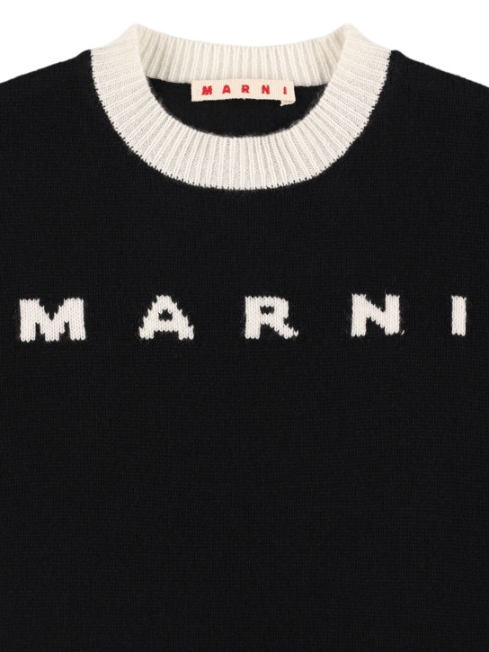 Marni Junior: Wool blend knit logo sweater - Black - kids-girls_1 | Luisa Via Roma