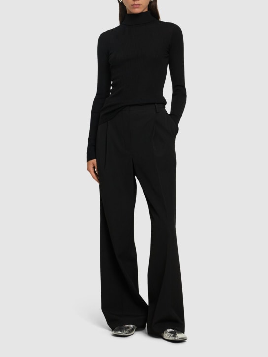 Sportmax: Flavia fitted rib wool t-neck sweater - Black - women_1 | Luisa Via Roma