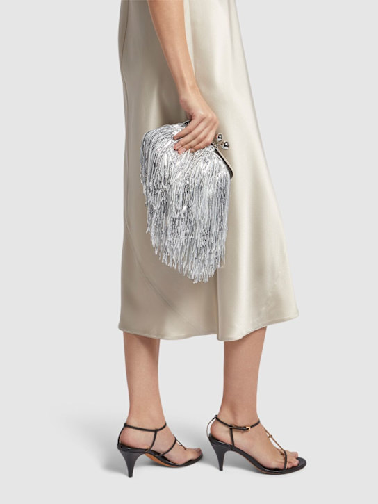 Weekend Max Mara: Flou embroidered satin clutch - Silver - women_1 | Luisa Via Roma