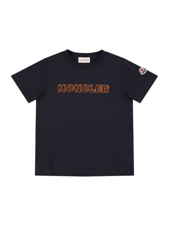 Moncler: Logo cotton jersey t-shirt - Midnight Blue - kids-boys_0 | Luisa Via Roma