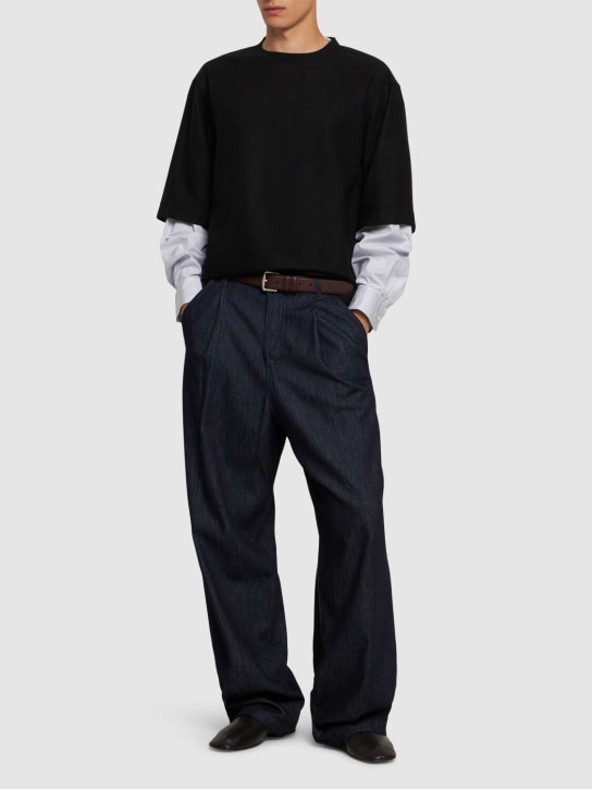 Dries Van Noten: Penning pleated cotton loose fit jeans - Indigo - men_1 | Luisa Via Roma