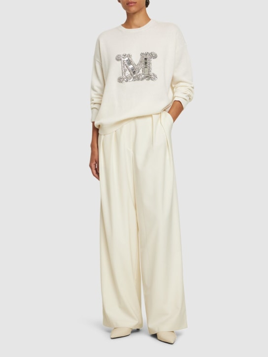 Max Mara: Vicolo wool knit logo sweater - White - women_1 | Luisa Via Roma