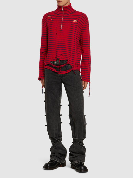 Alexander McQueen: Half-zip wool turtleneck sweater - Fire Red/Blue - men_1 | Luisa Via Roma