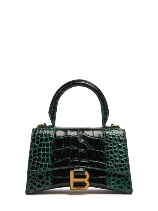 Balenciaga: XS Hourglass croc embossed leather bag - Forest Green - women_0 | Luisa Via Roma