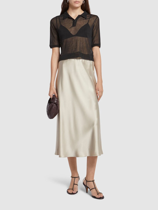 Max Mara: Carnet silk satin midi skirt - women_1 | Luisa Via Roma