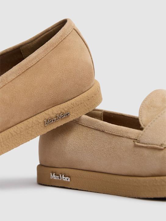 Max Mara: 20mm Softmoc suede loafers - Taupe - women_3 | Luisa Via Roma