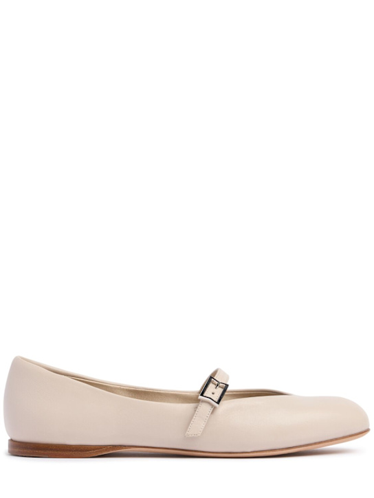 Max Mara: 10mm MMBallet leather ballerina flats - Off White - women_0 | Luisa Via Roma