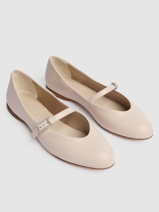 Max Mara: 10mm MMBallet leather ballerina flats - Off White - women_1 | Luisa Via Roma