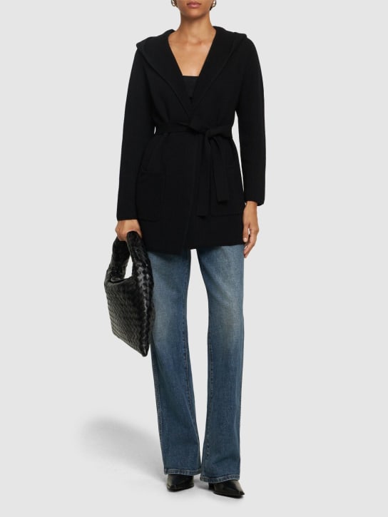 Max Mara: Finezza belted wool knit short coat - Black - women_1 | Luisa Via Roma