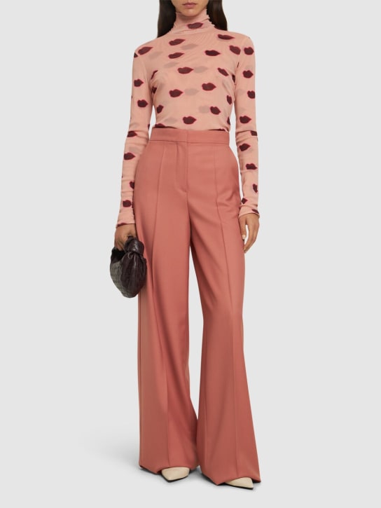 Stella McCartney: Lip print mesh turtleneck - Pink/Multi - women_1 | Luisa Via Roma