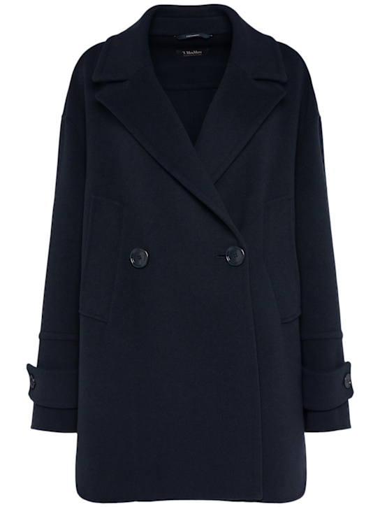 'S Max Mara: Vania wool double breasted short coat - Navy - women_0 | Luisa Via Roma