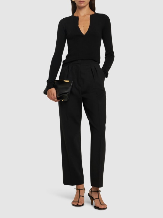 Max Mara: Pantalon droit en laine à plis Verbano - Noir - women_1 | Luisa Via Roma