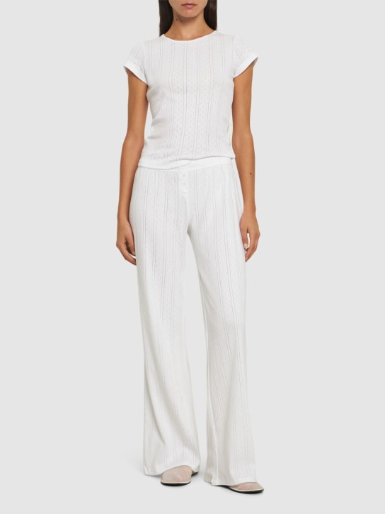 Cou Cou: Pantaloni larghi The Pointelle in cotone - Bianco - women_1 | Luisa Via Roma