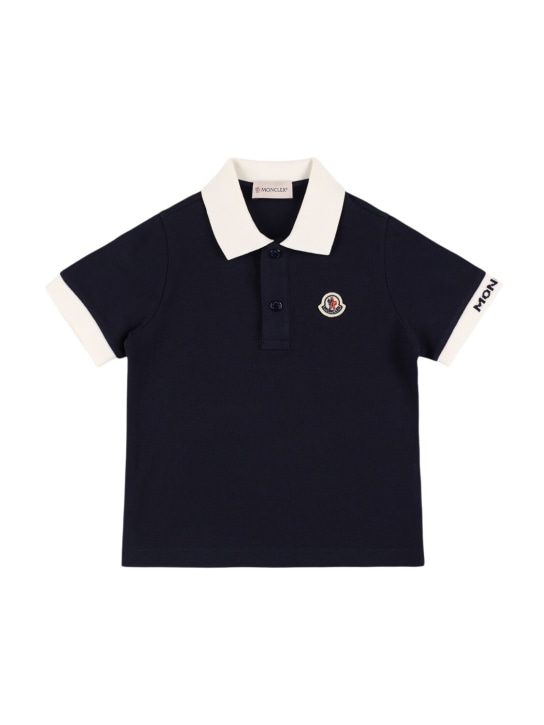 Moncler: Polo de algodón piquet - Azul Medianoche - kids-boys_0 | Luisa Via Roma