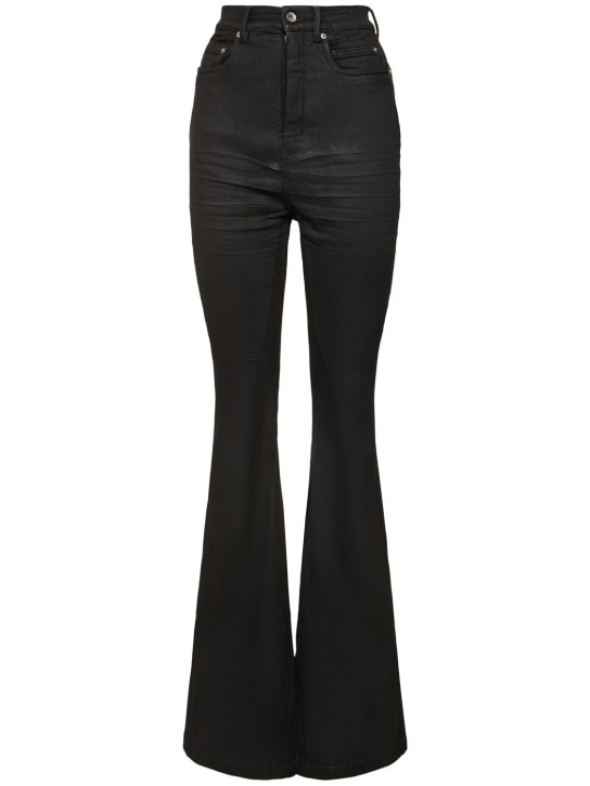 Rick Owens DRKSHDW: Bolan mid rise coated denim flared jeans - Black - women_0 | Luisa Via Roma