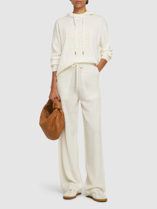 Max Mara: Rino wool knit wide jogger pants - White - women_1 | Luisa Via Roma