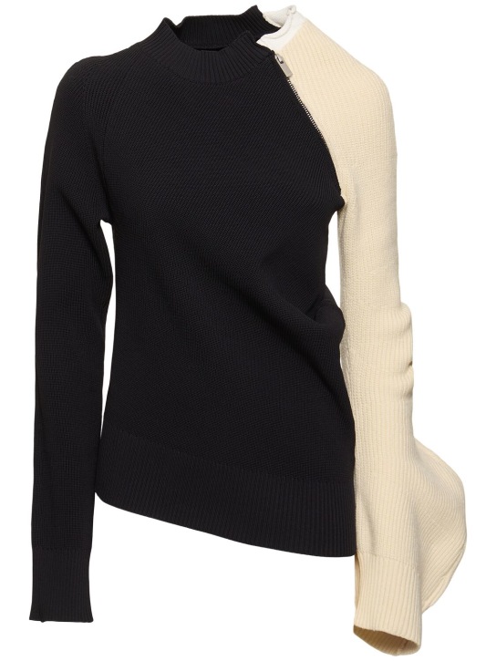 Sacai: Knit bicolor sweater - Black/White - women_0 | Luisa Via Roma