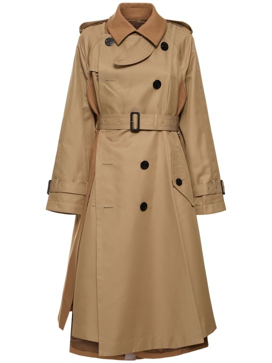 Sacai: Long gabardine trench coat - women_0 | Luisa Via Roma