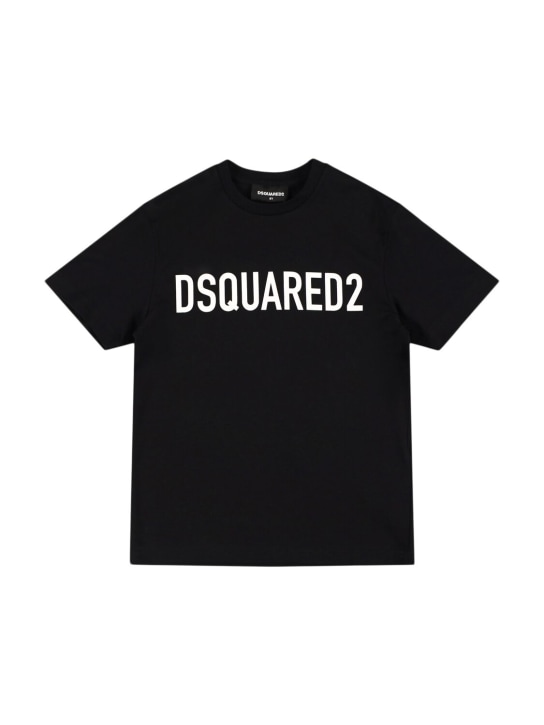 Dsquared2: Camiseta de jersey de algodón estampada - Negro - kids-boys_0 | Luisa Via Roma