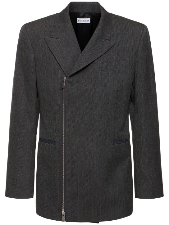 Burberry: Zipped wool blazer - Grey Black - men_0 | Luisa Via Roma