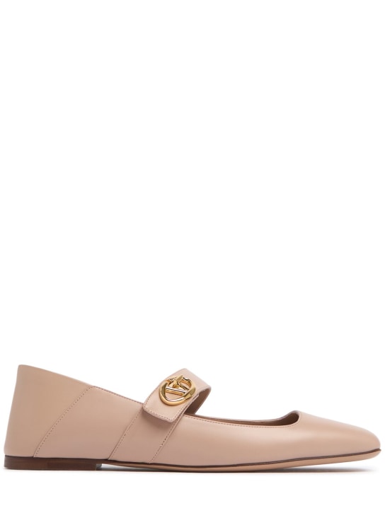 Valentino Garavani: 5毫米Vlogo皮革芭蕾平底鞋 - Beige Rose - women_0 | Luisa Via Roma