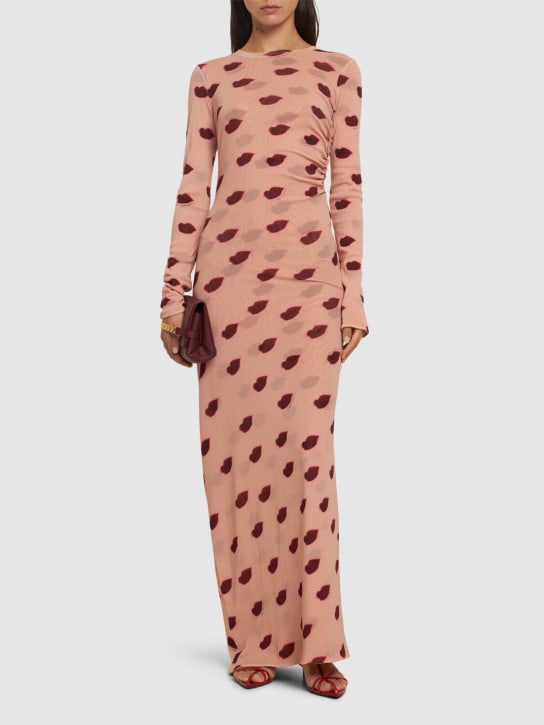 Stella McCartney: Lip print mesh long dress - Pink/Multi - women_1 | Luisa Via Roma