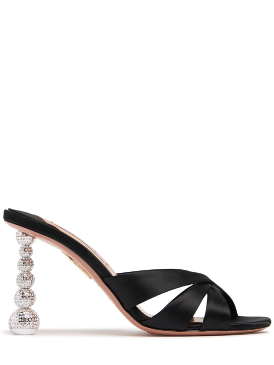 Aquazzura: 95mm Yes Baby satin mules - Black - women_0 | Luisa Via Roma