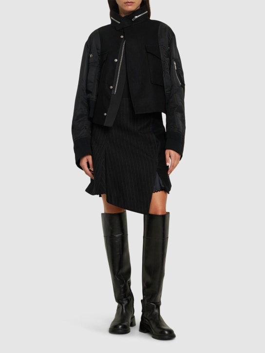 Sacai: Chalk stripe & wool melton mini skirt - Black - women_1 | Luisa Via Roma