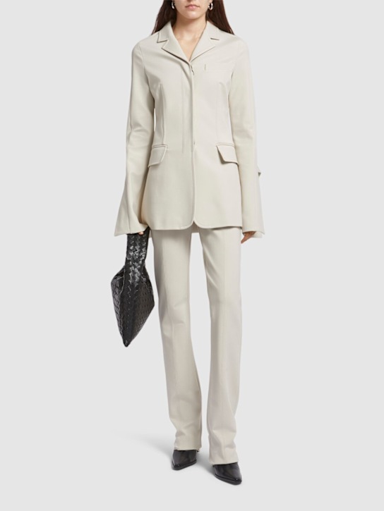Sportmax: Piroghe viscose interlock straight pants - Beige - women_1 | Luisa Via Roma