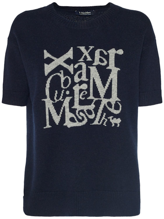 'S Max Mara: Felicia wool knit logo short sleeved top - women_0 | Luisa Via Roma