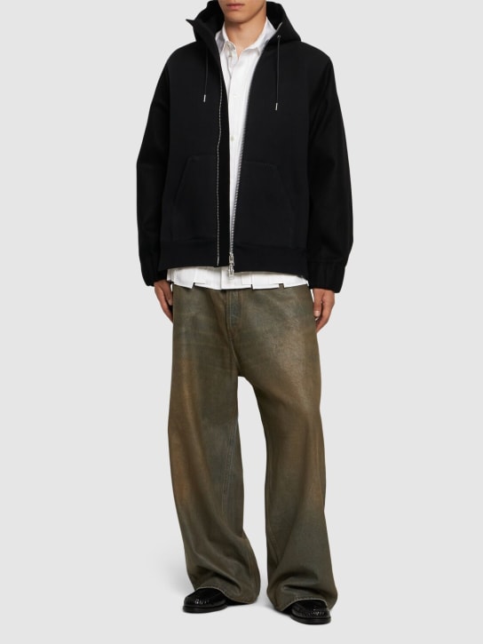 Sacai: Cotton blend zip hoodie - Black - men_1 | Luisa Via Roma