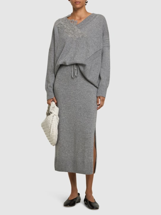 Ermanno Scervino: Embroidered knit v-neck sweater - Grey - women_1 | Luisa Via Roma