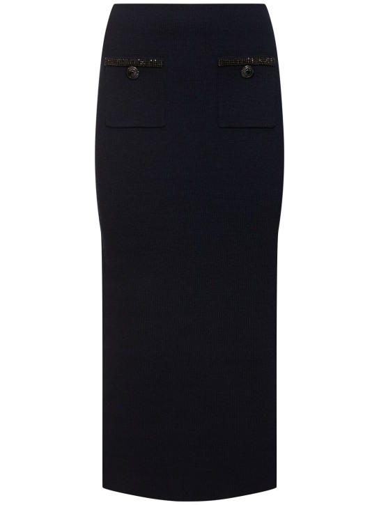 Self-portrait: Embellished knit midi skirt - Navy - women_0 | Luisa Via Roma