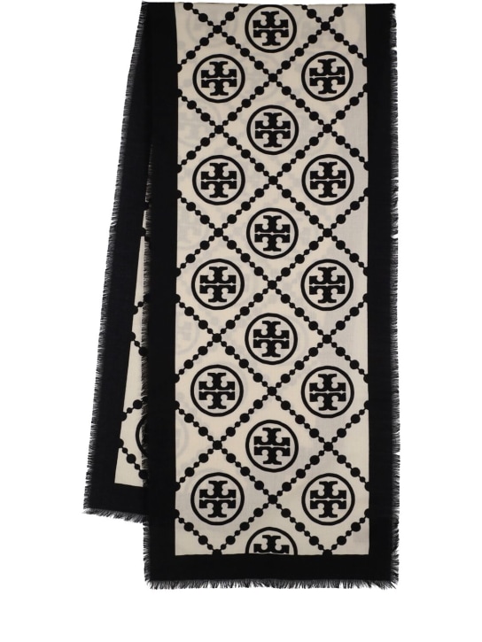 Tory Burch: T Monogram wool & silk scarf - women_0 | Luisa Via Roma