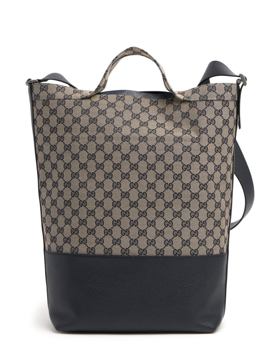 Gucci: Large GG tote bag - Beige/Blue - men_0 | Luisa Via Roma