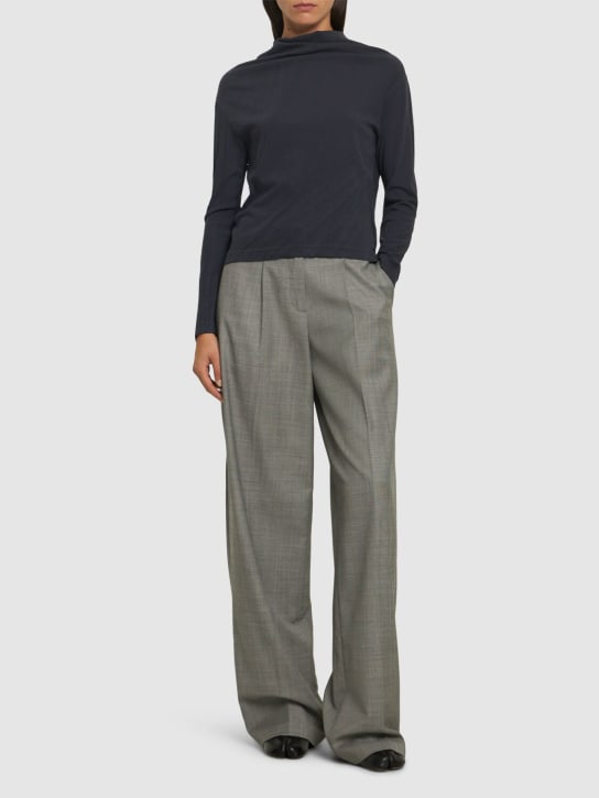 Yohji Yamamoto: Twist jersey off neck long sleeve top - Dark Grey - women_1 | Luisa Via Roma