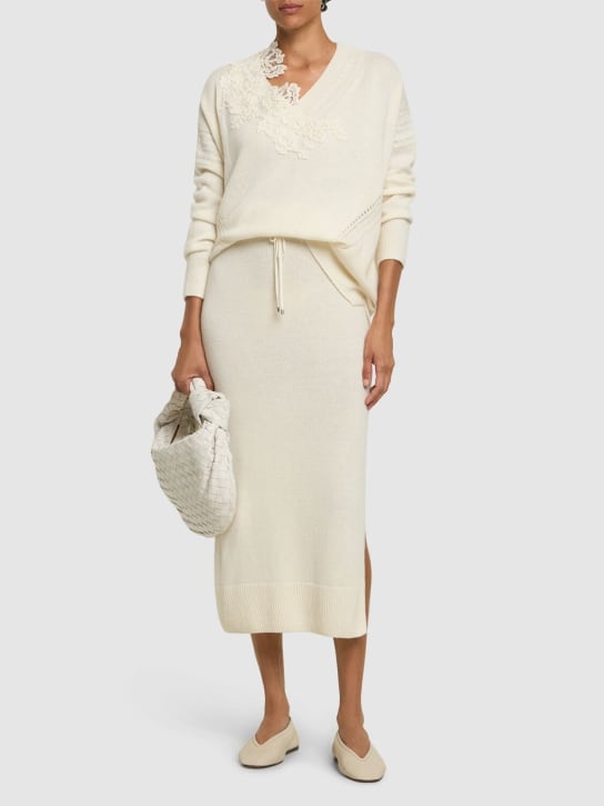 Ermanno Scervino: Knitted elastic waist midi skirt - White - women_1 | Luisa Via Roma