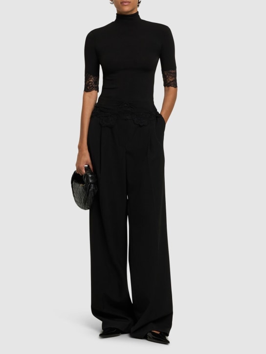 Ermanno Scervino: Short sleeve embroidered t-neck sweater - Black - women_1 | Luisa Via Roma