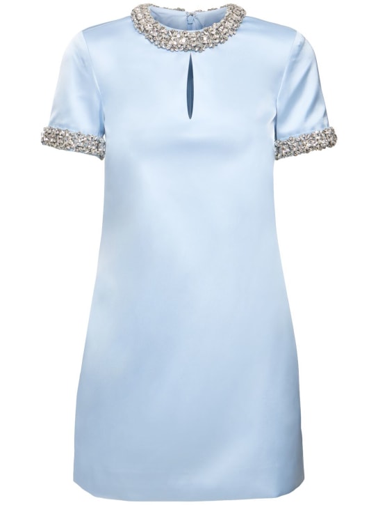 Self-portrait: Embellished satin mini dress - Light Blue - women_0 | Luisa Via Roma