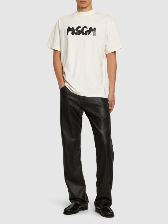 MSGM: MSGM logo t-shirt - Off White - men_1 | Luisa Via Roma