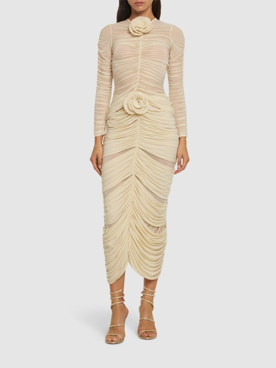 Magda Butrym: Draped jersey midi skirt w/ rose - Beige - women_1 | Luisa Via Roma