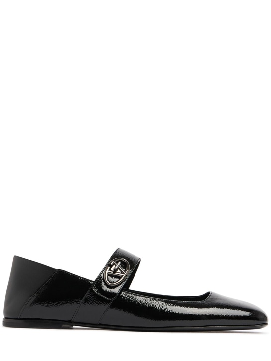 Valentino Garavani: 5mm Vlogo nappa leather ballerina flats - Black - women_0 | Luisa Via Roma