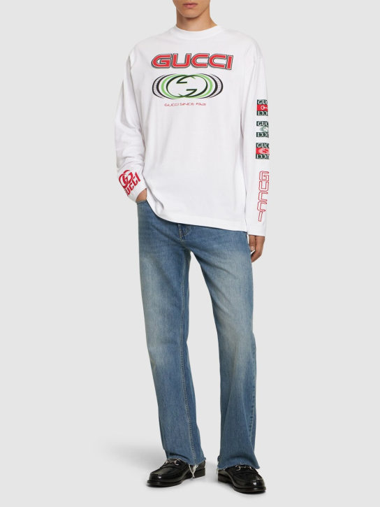 Gucci: T-shirt en jersey de coton épais à logo - Blanc - men_1 | Luisa Via Roma