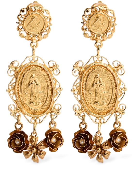 Dolce&Gabbana: Votive medal pendant earrings - Gold - women_0 | Luisa Via Roma