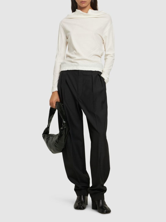 Yohji Yamamoto: Twist jersey off neck long sleeve top - White - women_1 | Luisa Via Roma