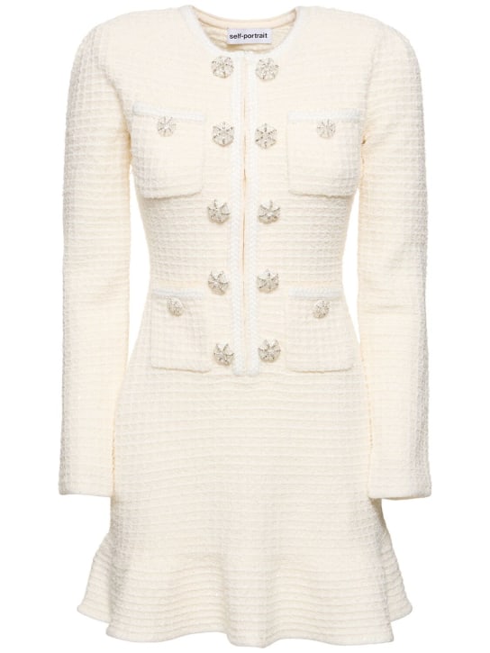 Self-portrait: Buttoned knit mini dress - Ivory - women_0 | Luisa Via Roma