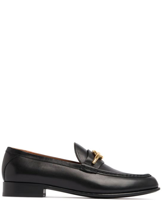 Valentino Garavani: 25mm Vlogo brushed leather loafers - Black - women_0 | Luisa Via Roma