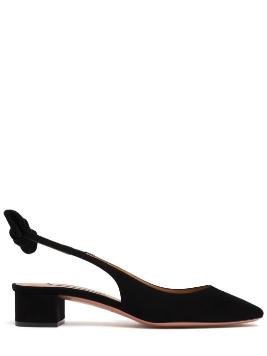 Aquazzura: 35mm Very Bow Tie suede slingbacks - Black - women_0 | Luisa Via Roma