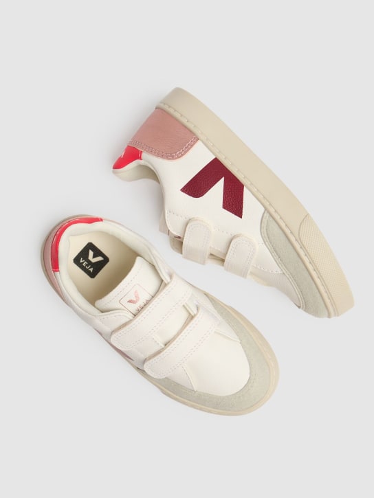 Veja: V-12 chrome-free leather sneakers - White/Red - kids-girls_1 | Luisa Via Roma