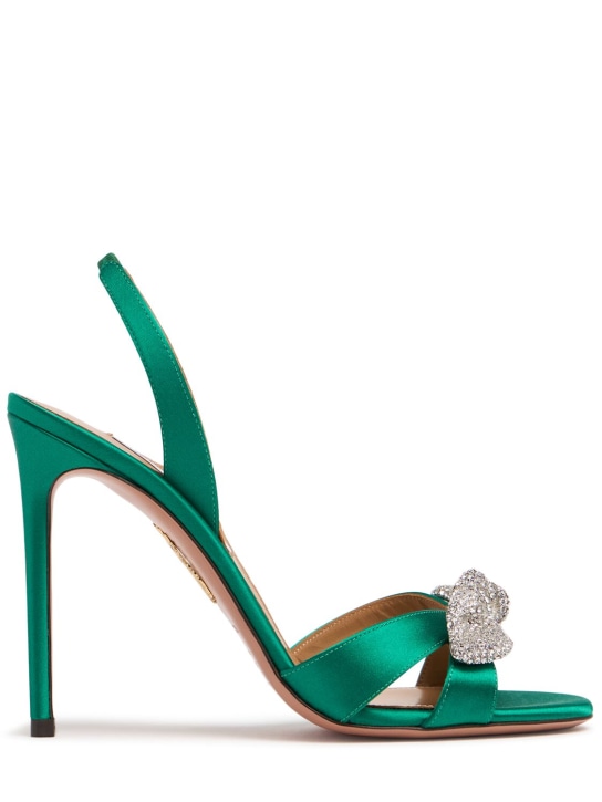 Aquazzura: 105mm Very Bow Tie satin sandals - Green - women_0 | Luisa Via Roma